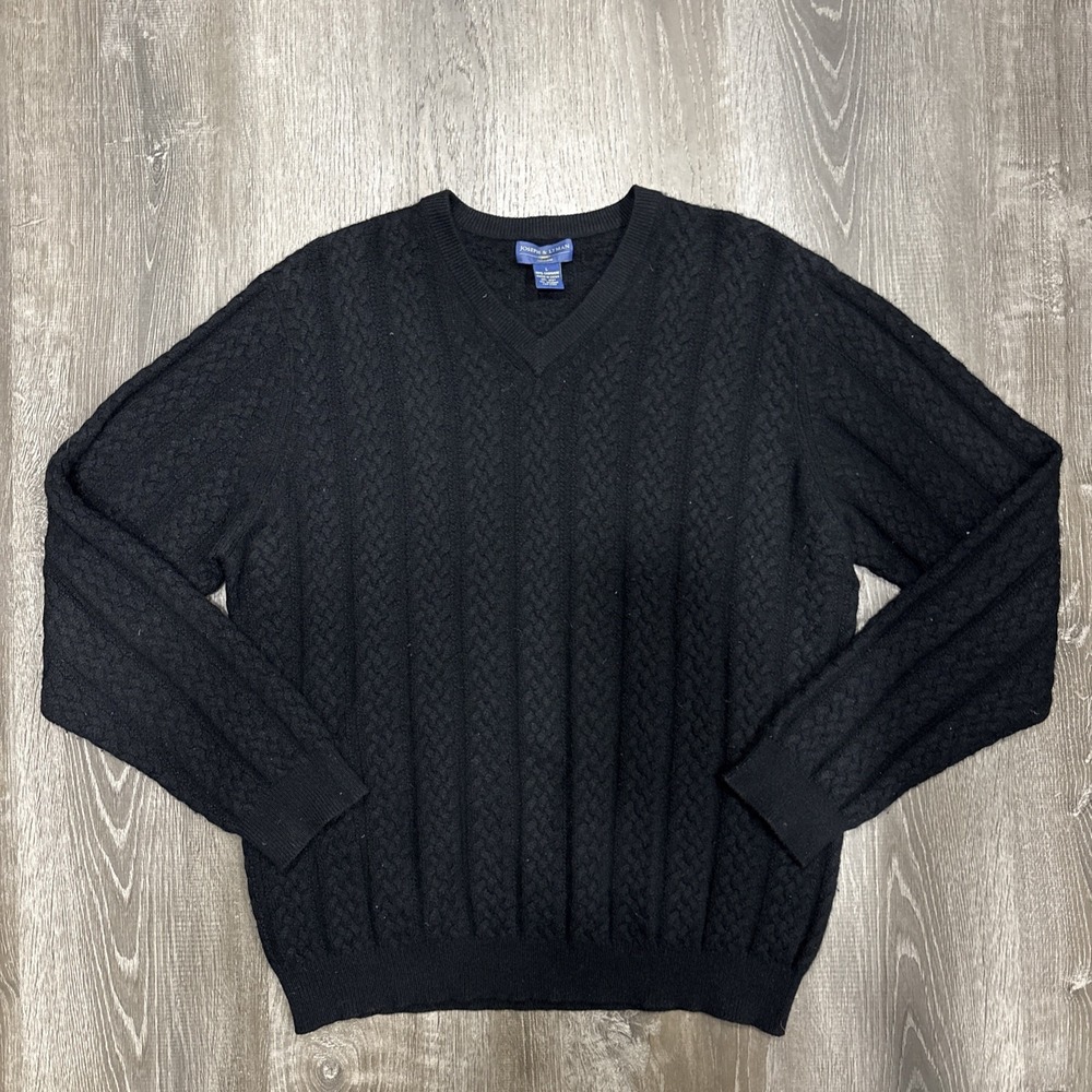 Joseph & Lyman Cashmere Sweater Mens Large Cable Knit Pullover V Neck Jumper